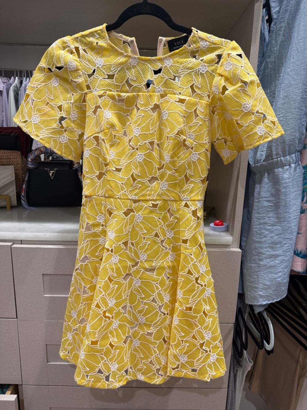 Vici Collection Yellow Floral Lace Fit & Flare Dress